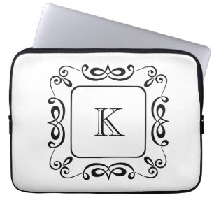 Housse Pour Ordinateur Portable Monogramme initial de l'éruption noire blanche