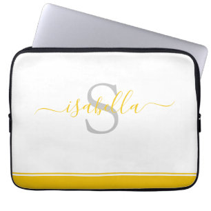Housse Pour Ordinateur Portable Monogramme Initial Élégant Script Jaune