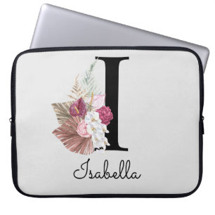 Housse Pour Ordinateur Portable Monogramme initial I rose Boho Floral