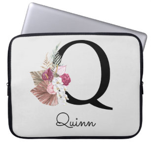 Housse Pour Ordinateur Portable Monogramme initial Q rose Boho Floral