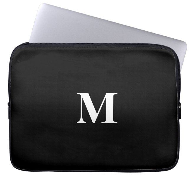 Housse Pour Ordinateur Portable Monogramme Initiales Nom personnalisé Black White  (Devant)