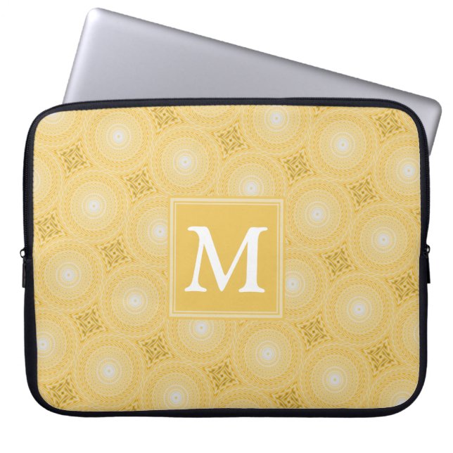Housse Pour Ordinateur Portable Monogramme jaune cercles motif (Devant)