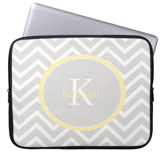 Housse Pour Ordinateur Portable Monogramme jaune Chevron (Devant)