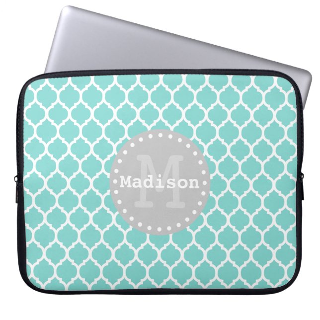 Housse Pour Ordinateur Portable Monogramme marocain en latogramme bleu vif (Devant)