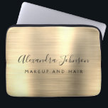 Housse Pour Ordinateur Portable Monogramme métal professionnel Or<br><div class="desc">Moderne Gold Girly Make Up and Hair Beauty Salon Faux Metallic Stainless Elegant Monogramme Promotionnel Portable Bag or Sleeve Promotional (promo) publicité Coque. Ce coque informatique professionnel professionnel de classe peut être customisé pour inclure votre nom de signature de script monogrammé et le titre de la profession ou du poste....</div>
