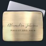 Housse Pour Ordinateur Portable Monogramme métal professionnel Or<br><div class="desc">Moderne Gold Girly Make Up and Hair Beauty Salon Faux Metallic Stainless Elegant Monogramme Promotionnel Portable Bag or Sleeve Promotional (promo) publicité Coque. Ce coque informatique professionnel professionnel de classe peut être customisé pour inclure votre nom de signature de script monogrammé et le titre de la profession ou du poste....</div>