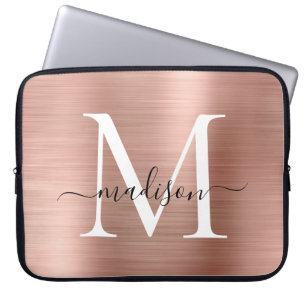 Housse Pour Ordinateur Portable Monogramme mignon Girly de manuscrit en métal d'or