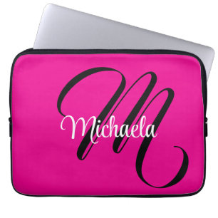 Housse Pour Ordinateur Portable Monogramme minimaliste moderne initial nom rose ch