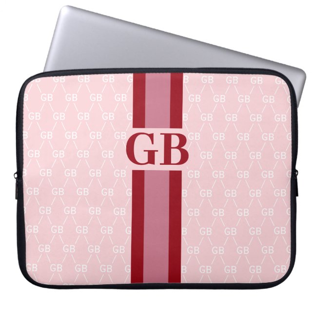 Housse Pour Ordinateur Portable Monogramme moderne avec Motif rose (Devant)