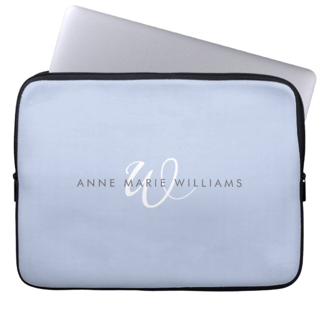 Housse Pour Ordinateur Portable Monogramme Moderne Bleu Blanc Script (Devant)