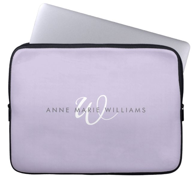 Housse Pour Ordinateur Portable Monogramme Moderne Écriture Blanche Lavande (Devant)