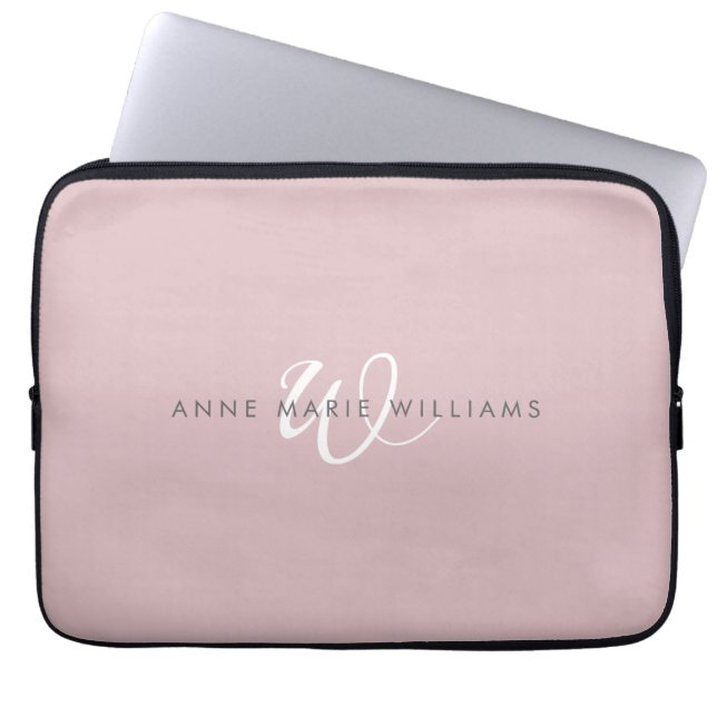 Housse Pour Ordinateur Portable Monogramme moderne écriture blanche lila poussiére (Devant)