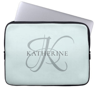 Housse Pour Ordinateur Portable Monogramme moderne élégant Script Aqua Blue