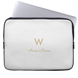 Housse Pour Ordinateur Portable Monogramme Moderne Gris Clair Or Script