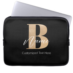 Housse Pour Ordinateur Portable Monogramme moderne Initiale B & Nom Personnalisé