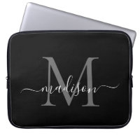 Monogramme moderne noir gris argent Script de fill