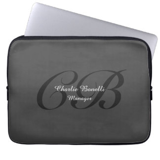 Housse Pour Ordinateur Portable Monogramme moderne professionnel gris minimaliste