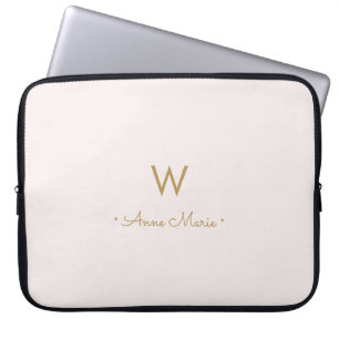 Housse Pour Ordinateur Portable Monogramme Moderne Rose Doré Script