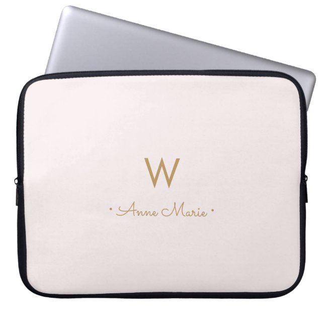 Housse Pour Ordinateur Portable Monogramme Moderne Rose Doré Script (Devant)