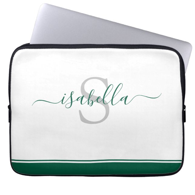 Housse Pour Ordinateur Portable Monogramme moderne simple Emerald Green (Devant)