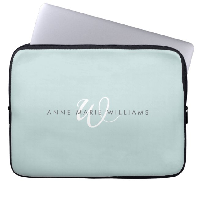 Housse Pour Ordinateur Portable Monogramme Moderne Vert Sarcelle Blanc (Devant)