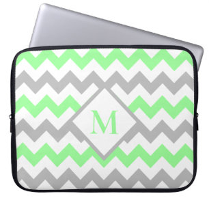 Housse Pour Ordinateur Portable Monogramme Motif de Gris Vert Mint