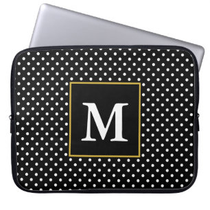 Housse Pour Ordinateur Portable Monogramme Motif des points noirs et blancs classi