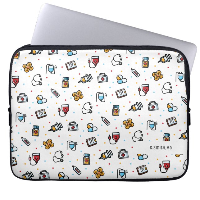 Housse Pour Ordinateur Portable Monogramme. Motif Médicale. Pour les médecins et l (Devant)