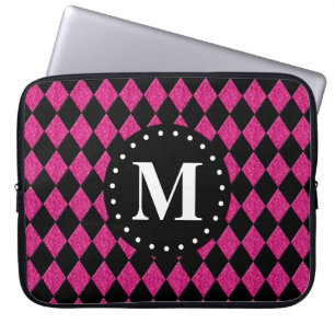 Housse Pour Ordinateur Portable Monogramme Motif noir rose chaud