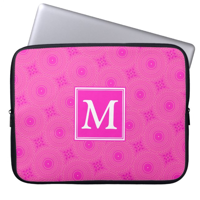 Housse Pour Ordinateur Portable Monogramme motif rose chaud cercles (Devant)