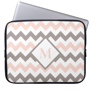 Housse Pour Ordinateur Portable Monogramme Motif rose pâle Chevron