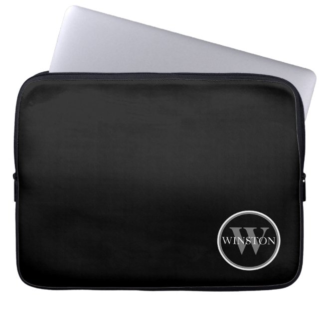 Housse Pour Ordinateur Portable Monogramme noir blanc Nom personnalisé (Devant)