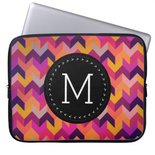 Housse Pour Ordinateur Portable Monogramme noir Chevron géométrique moderne