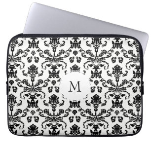 Housse Pour Ordinateur Portable Monogramme noir élégant