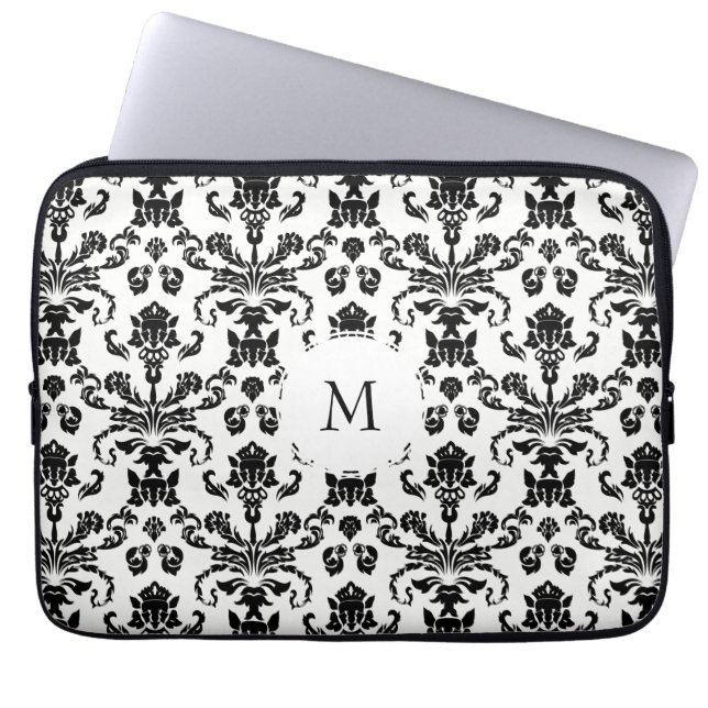 Housse Pour Ordinateur Portable Monogramme noir élégant (Devant)