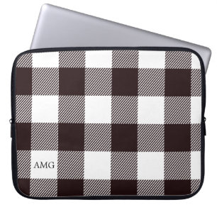 Housse Pour Ordinateur Portable Monogramme noir et blanc En vichy Motif plat