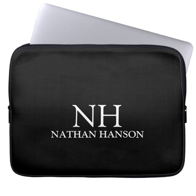 Housse Pour Ordinateur Portable Monogramme noir simple moderne (Devant)