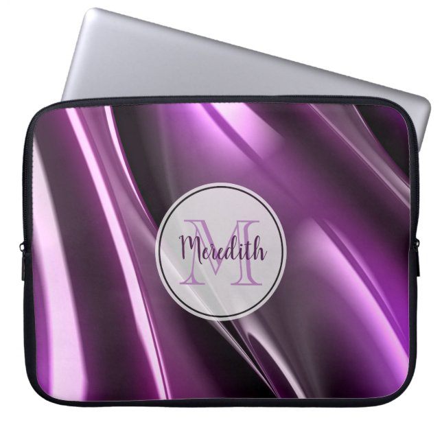 Housse Pour Ordinateur Portable Monogramme noir violet Abstrait (Devant)