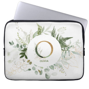 Housse Pour Ordinateur Portable Monogramme O Élégant Peignoir de couronne verte