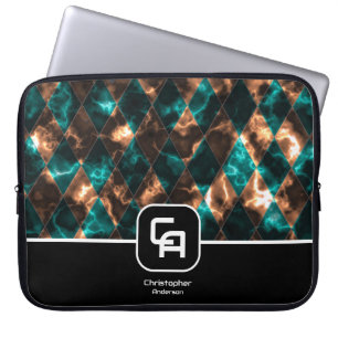 Housse Pour Ordinateur Portable Monogramme or Aqua en verre teint