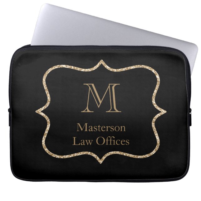 Housse Pour Ordinateur Portable Monogramme or Nom initial Black Gold Professional (Devant)