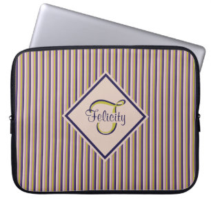 Housse Pour Ordinateur Portable Monogramme or, violet, violet et roses