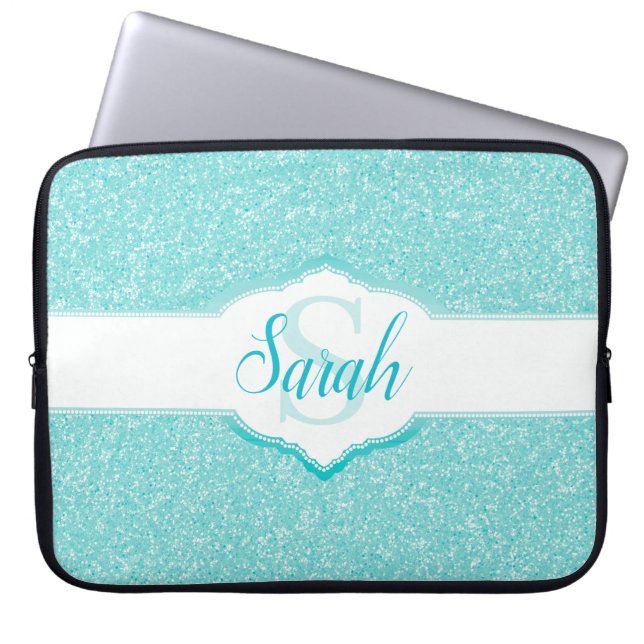Housse Pour Ordinateur Portable Monogramme Parties scintillant turquoise (Devant)