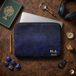 Housse Pour Ordinateur Portable Monogramme personnalisé à l'aquarelle bleu marine