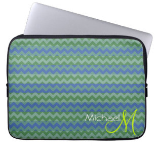 Housse Pour Ordinateur Portable Monogramme personnalisé Chevron Zigzag Vert Menthe