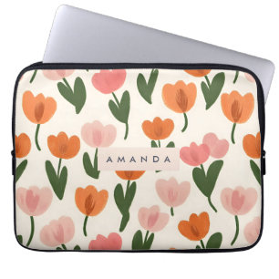 Housse Pour Ordinateur Portable Monogramme Personnalisé Cute Spring Tulip Motif
