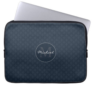 Housse Pour Ordinateur Portable Monogramme personnalisé foncé beau de bleu marin