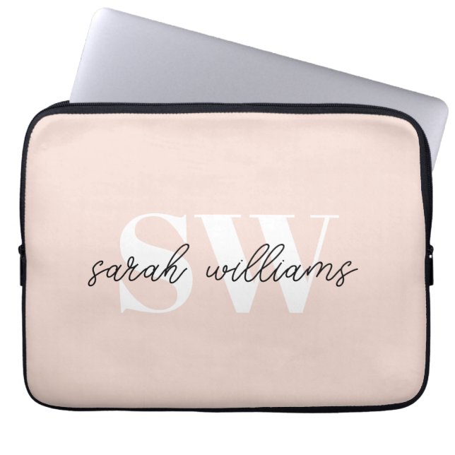 Housse Pour Ordinateur Portable Monogramme personnalisé moderne Nom rose (Devant)