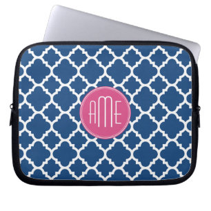 Housse Pour Ordinateur Portable Monogramme personnalisé Motif de Quatrefoil blanc