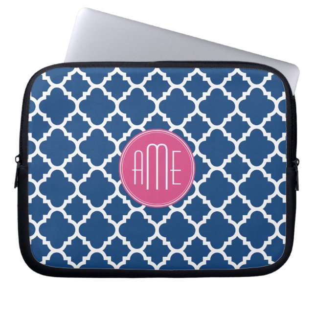 Housse Pour Ordinateur Portable Monogramme personnalisé Motif de Quatrefoil blanc  (Devant)